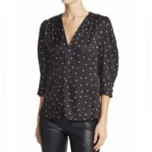 Rebecca Taylor women’s silk viscose black printed blouse V-neck 3/4 sleeve top 4